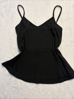 Caution To The Wind Black Ribbed Peplum Cami
